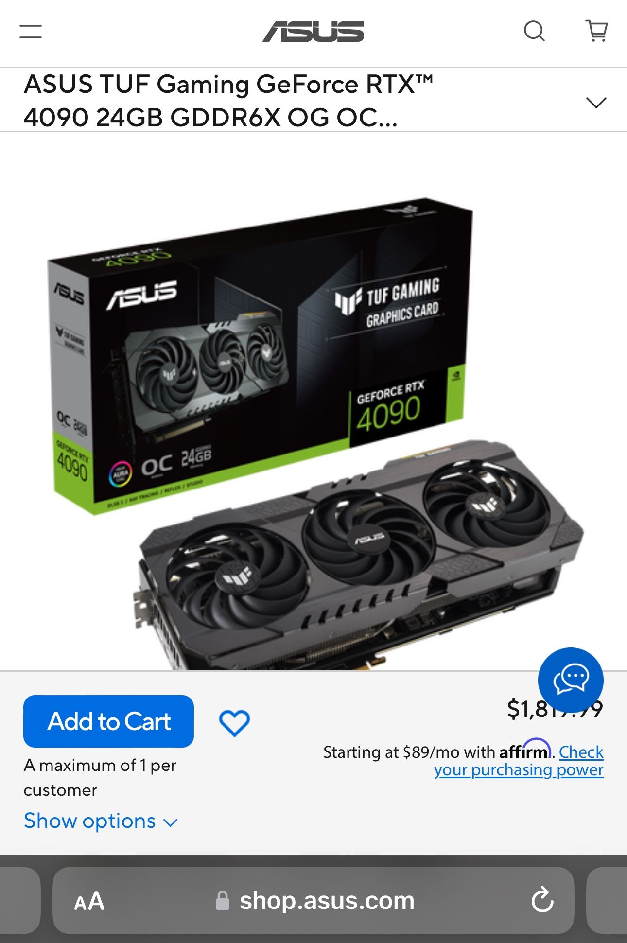 ASUS TUF Gaming GeForce RTX™ 4090 24GB GDDR6X OG OC Edition Graphics Card