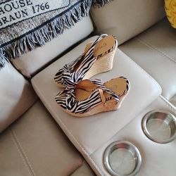 Woman's Size 7 Wedges, Zebra  Design.