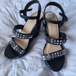 Studded Black Wedges