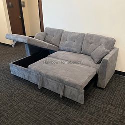 Corduroy Sleeper Pull Out Sofa Bed Sectional Couch with Reversible Storage Chaise
