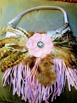 Purple lavendar feathered fringe small purse