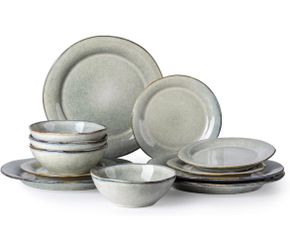 NEW AmorArc Ceramic Dinnerware Sets, Handmade Stoneware Reactive Glaze Plates and Bowls Set, Scratch Resistant | Dishwasher & Microwave Safe, Service 