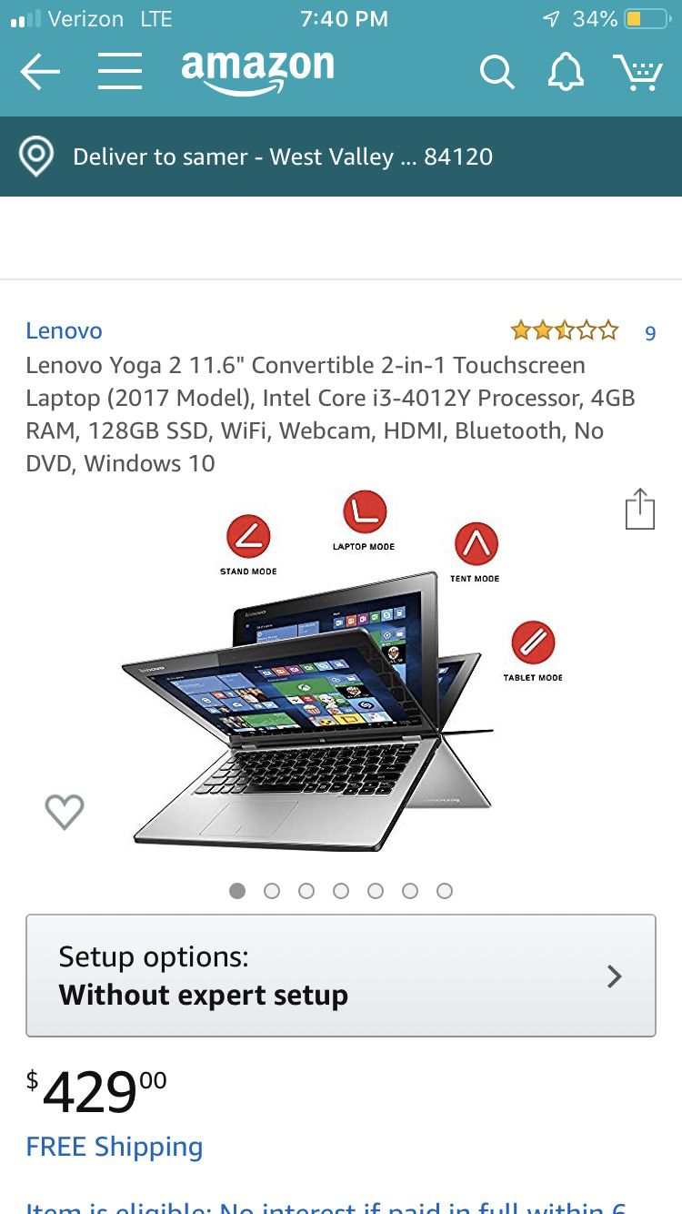 Lenovo yoga 2 touch screen laptop