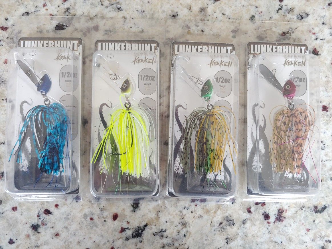 4 Packs Lunkerhunt Kraken Blade Chatter Baits Swivel Jighead 1/2oz - Fishing Lures - NOS - Discontinued