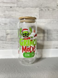 Grinch LILO stitch Glass Can 16oz 