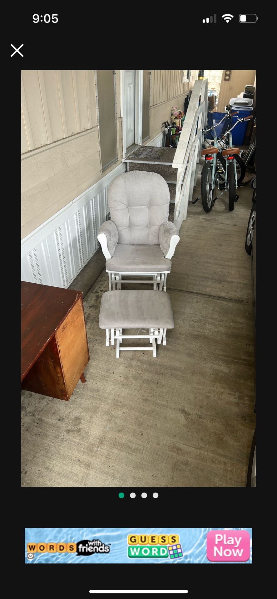 White Rocking chair With Ottoman