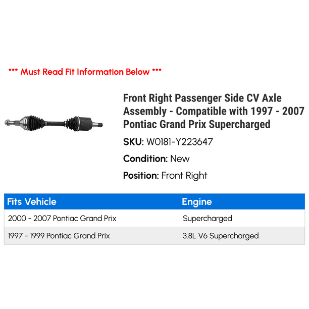 Cv axle for Pontiac grand prix