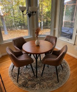 Faux Leather Accent Arm Chairs for Living Room Leisures/ Upholstered Chair with Metal Legs Set of 4 for Home Kitchen Office Bistro Cafe, Brown