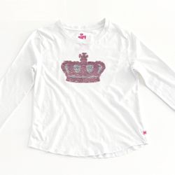 Juicy by Juicy Couture Girls White Long Sleeve Pink Glittered Crown Shirt Size 10/12