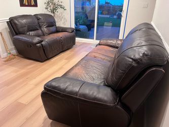 Dark Brown Leather Recliner Sofa Set