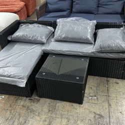 3-Piece Patio Sectional Sofa, Patio Furniture Set with Detachable Soft Cushions