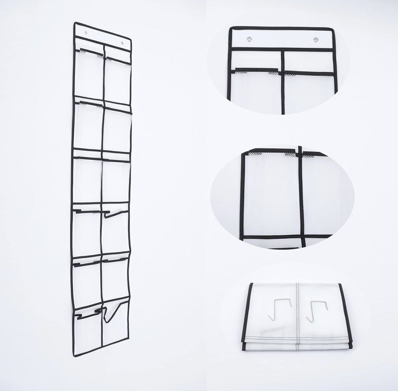 Hanging Over The Door Shoe Organizer, Closet Storage with 12 Large Mesh Pockets for Narrow Closet Door