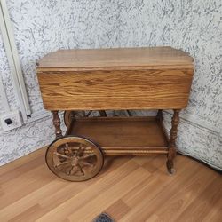 Vintage Tea/Bar Cart With Wagon Wheels 