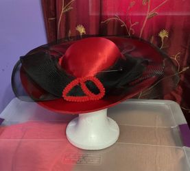 Red Satin Wide Brim Formal Hat