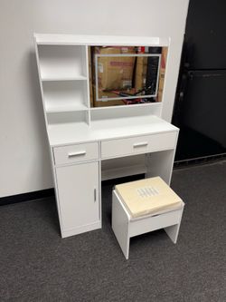 White Vanity with LED Mirror and Power Outlet (Read Description)