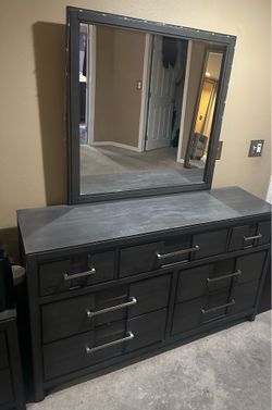 New Modern Charcoal Grey Dresser with Mirror.