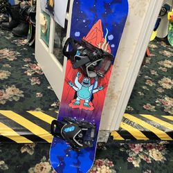 95cm Capita Micro-Mini Snowboard w/ XS Bindings🏂LIKE NEW🏂Flat Rocker * Super EZ to Ride