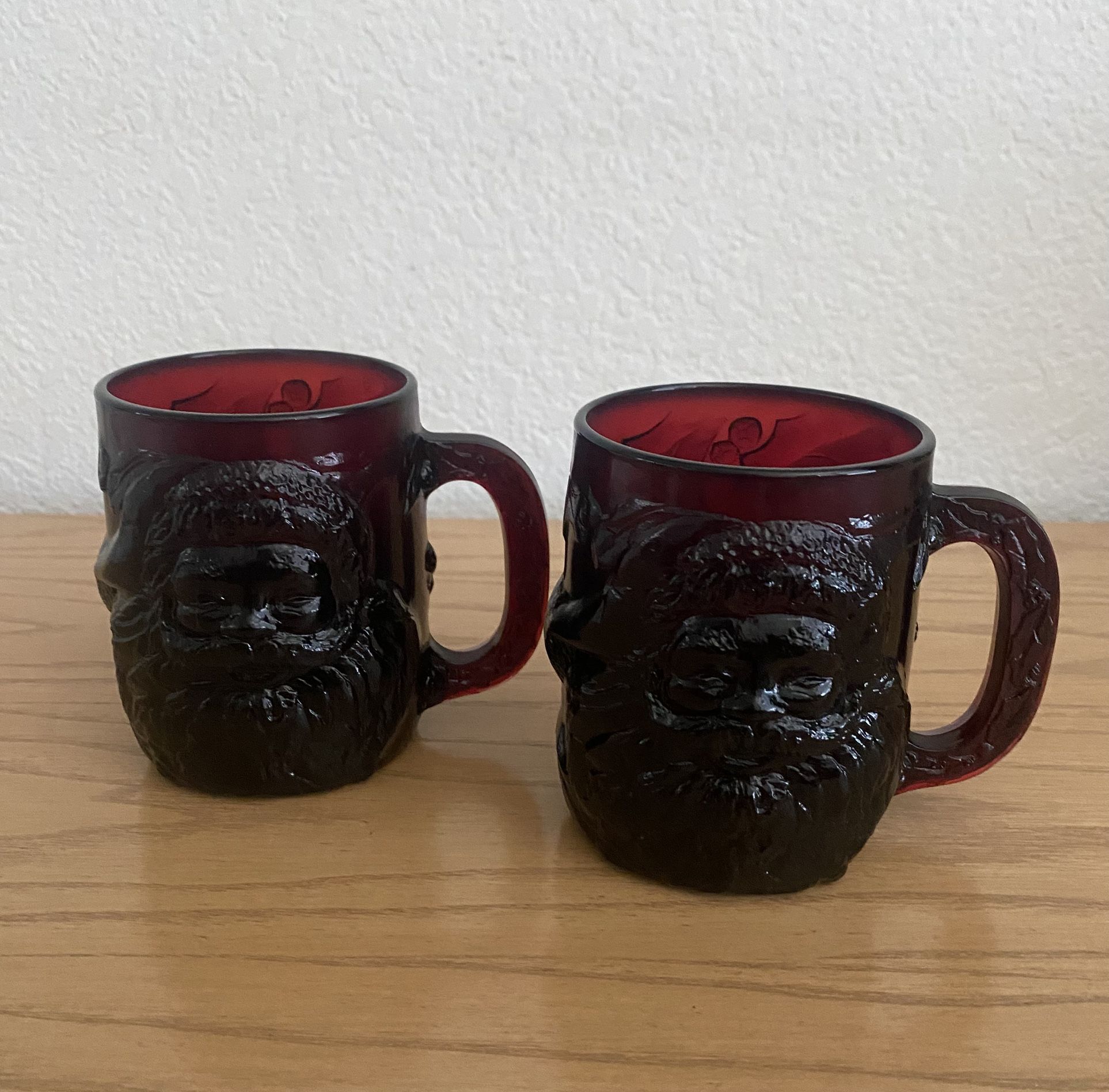Vintage Ruby Red Santa Mugs