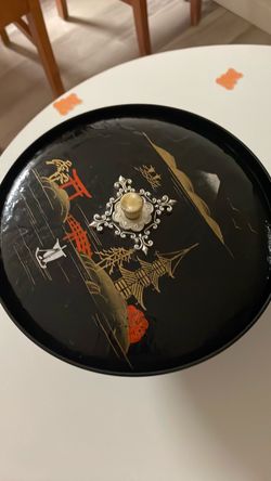Japanese Black Lacquer Round Box with Lid