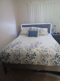 Queen Bed Frame with LED Headboard