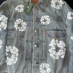Denim Tears Dirty Wash Wreath Type 2 Light Wash Mens XL Jean Jacket NEW 