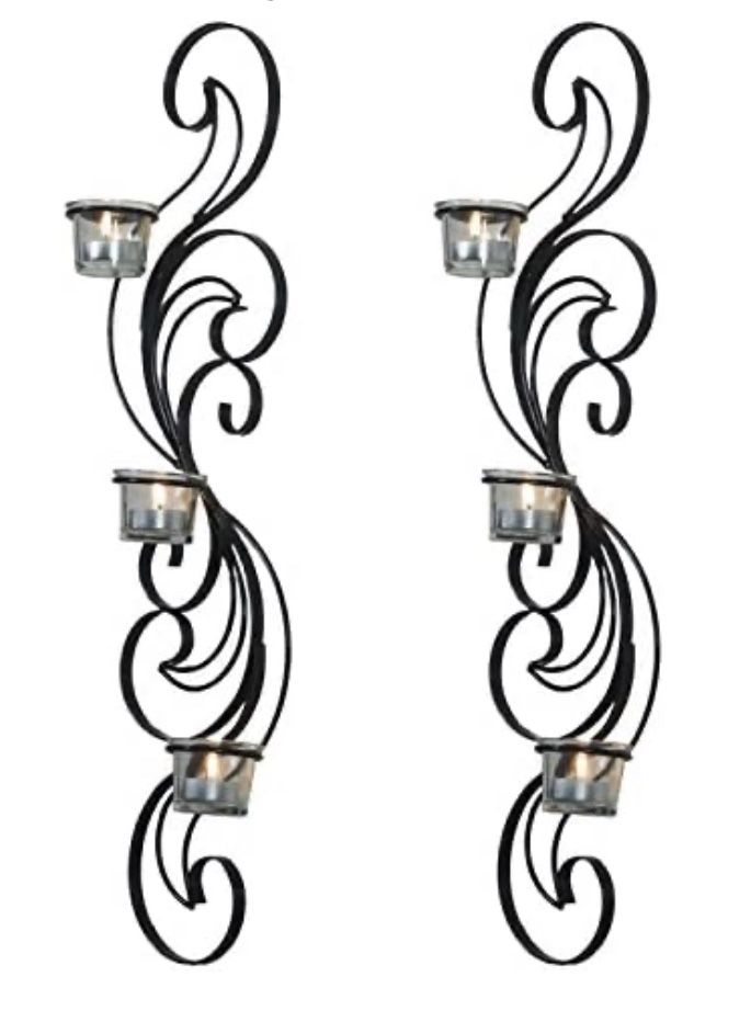 Adeco HD0049 Candle Tea Light Pillar Holder, Black