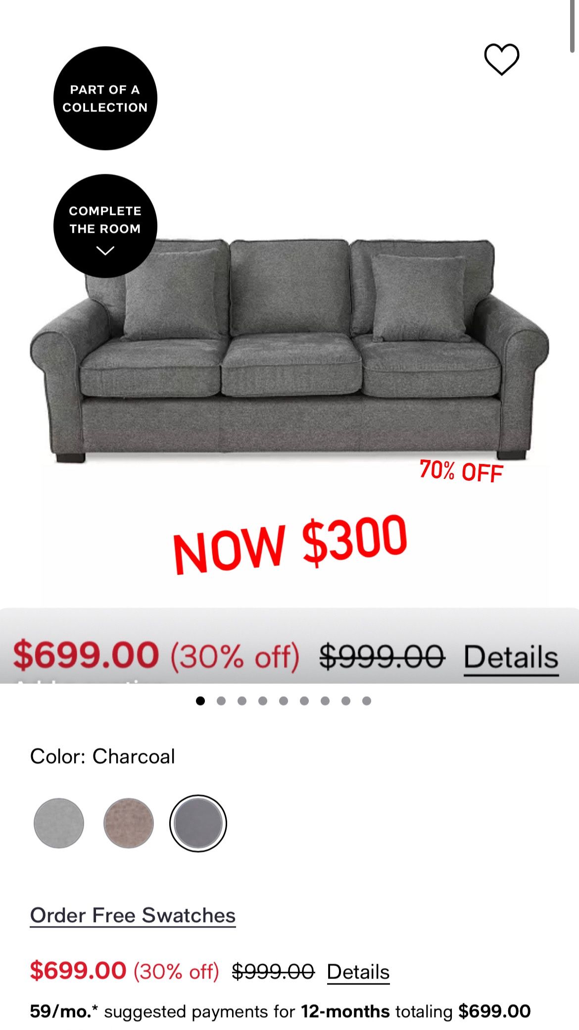 3-Seater Sofa – $1,000 Retail – Deep Cleaned – Now $300 | Charcoal Couch | Great Condition