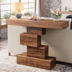 42" Console Table, Wood Sofa Table Accent Table With Geometric Base