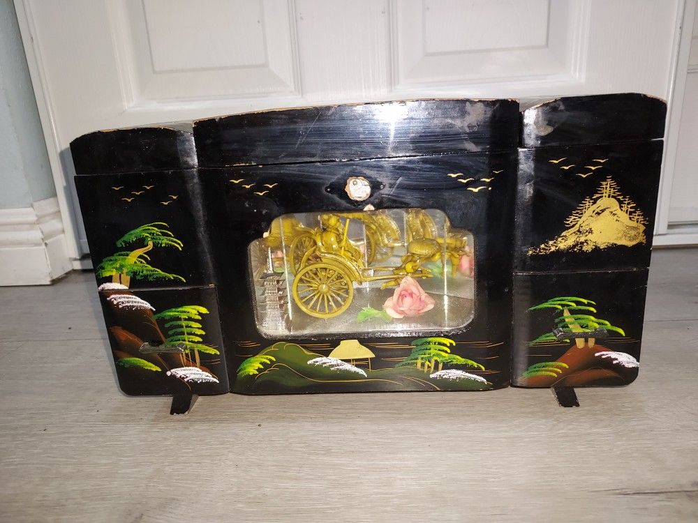 Vintage Black Lacquer Japanese Musical Jewelry Box