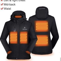 Women heated jacket battery pack coat hood waterproof