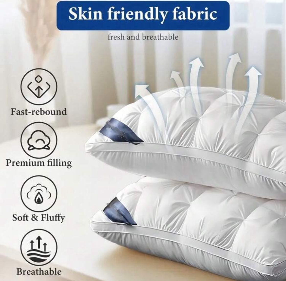 2 Pcs / Luxury 5-Star Hotel Quality Pillow, Extra Soft Pillow, 19x29 Inch - Deep Sleep Neck Support, All Seasons Non-Slumping High Pillow Core