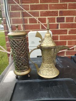 Vintage Brass style Moroccan Coffee Pot & Candle Holder
