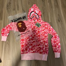 BAPE - Pink Shark Hoodie Full Zip - SIZE M
