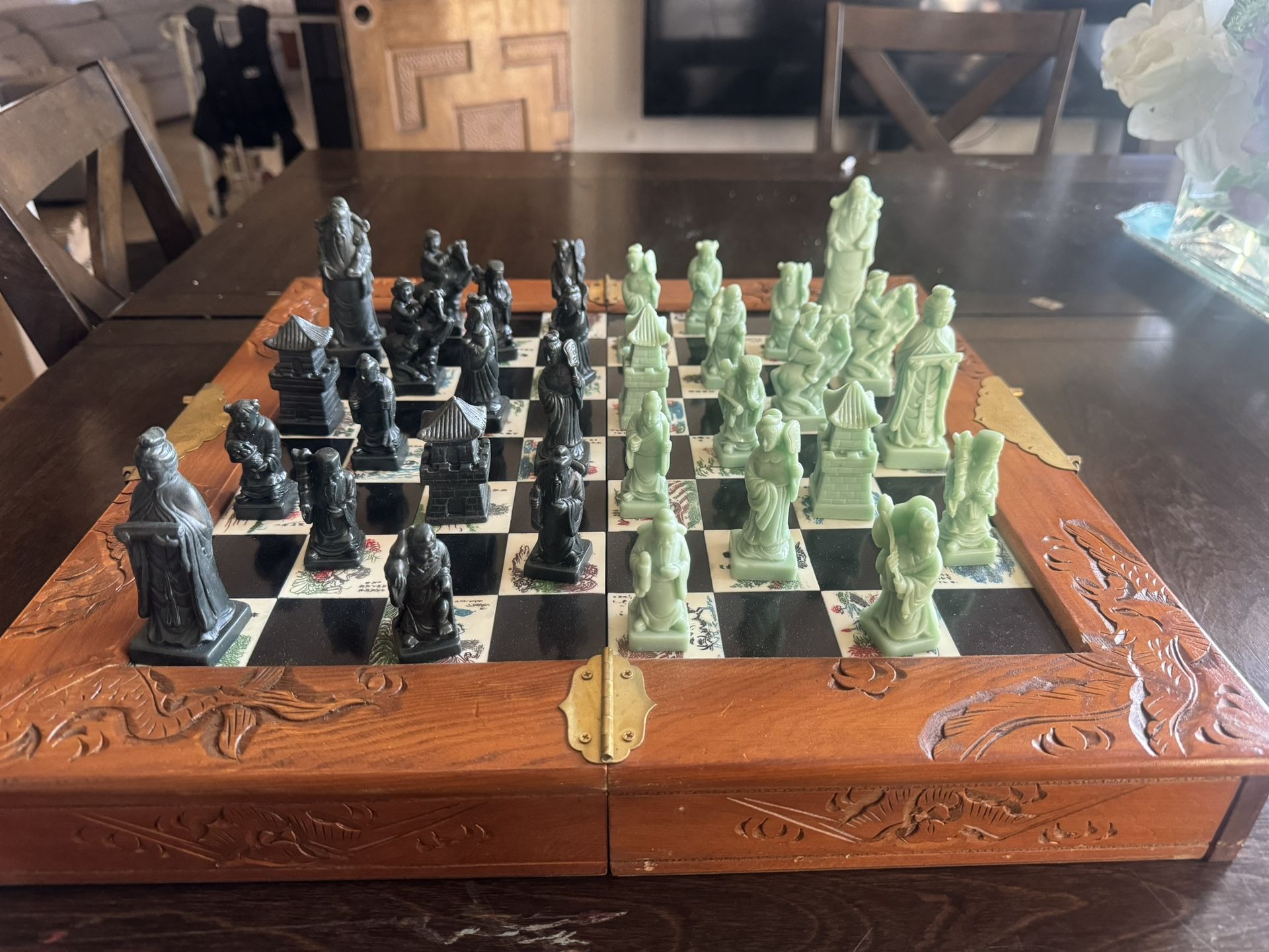 Vintage Japanese Eight Fairies Chess Samurai Warriors