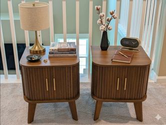 Mid-Century Modern Walnut Nightstand Set of 2