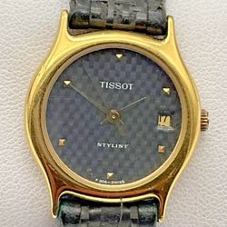 🌕🌑Luxury Vintage TISSOT Stylist Carbon Ladies Gold Plated Watch 1980s🌑🌕