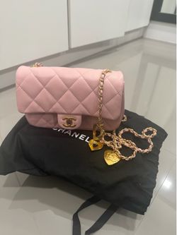 Chanel Pink Quilted Lambskin heart charm mini flap bag