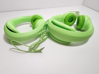 2pcs Kidrox Wired Kids Headphones, Volume Limited with Padded Cushions and Removable Size-Adjuster, Safe for Children (Green)