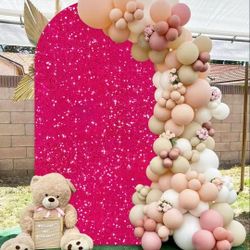 MODFUNS Sparkle Arch Cover Hot Pink Sequin Arch Stand Cover 2.6x6ft Wedding Arch Cover Fitted Spandex Arch Cover Stretchy Arch Cover Round Top Covers 