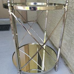 Pretty Table, Mirrored Bottom & Glass Top. 20" wide, 24" tall