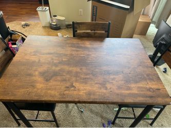 4 Rustic Wood & Metal Dining Chairs – Used Condition