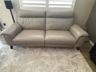 MOANA TAUPE LEATHER POWER DUAL RECLINING SOFA WITH USB