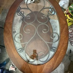 Ashley Nestor Collection Weight Iron And Glass Table With Matching End Table