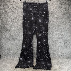 No Boundaries Women’s Black Moon and Stars Flare Pants Juniors Size Medium