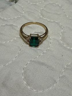 Gold Ring with Green Emerald-Cut Stone