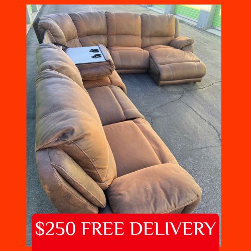 Rustic 7 piece RECLINER w/ STORAGE & CUP HOLDERS sectional couch sofa recliner (FREE CURBSIDE DELIVERY)