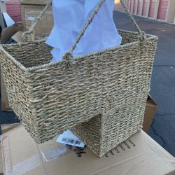 14-Inch Wicker Staircase Basket with Handles - Handmade L-Shaped Woven Seagrass Stair-Style Storage Organizer - Durable Container 
