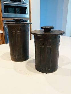 Global Views Mission Style Ceramic Canisters/Lidded Jars Set of 2