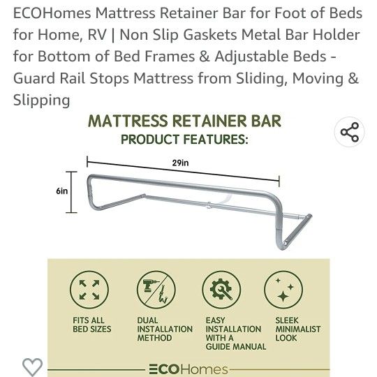 ECOHomes Mattress Retainer Bar for Foot of Beds for Home, RV