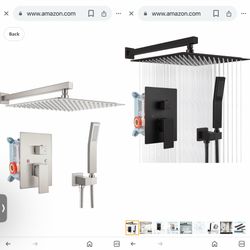 gotonovo Rainfall Bathroom Shower System Rain and Handle Set Wall Balancing Shower Mixer Valve 16 Inch ceiling and wall Matte black And nickel C1 &C5